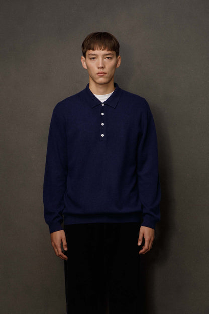 Men’s Cashmere Long Sleeve Polo - Cosmos