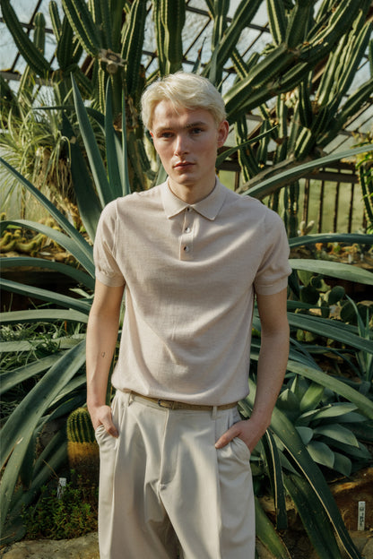 Short Sleeve Cashmere Polo - Ecru
