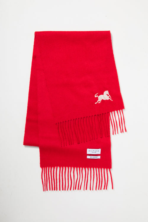 Year of the Horse Solid Red Cashmere Scarf - Gold