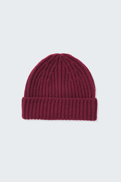 Ribbed Cashmere Beanie - Burgundy