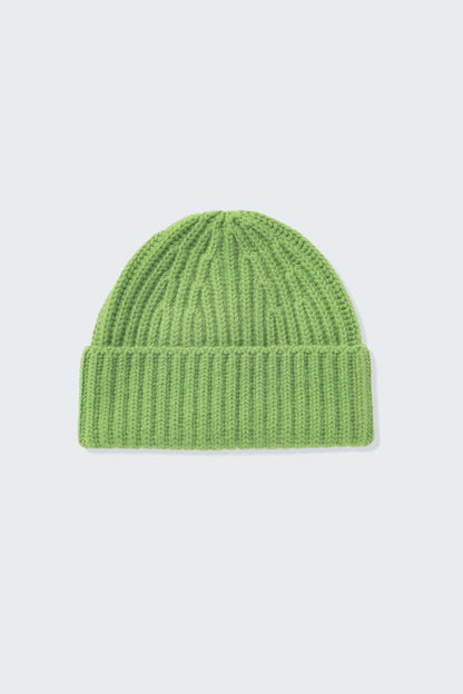 Ribbed Cashmere Beanie - Nettle Green