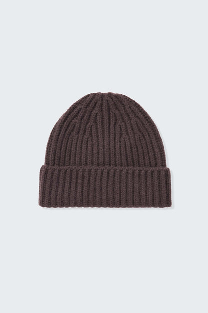 Ribbed Cashmere Beanie - Peat Brown