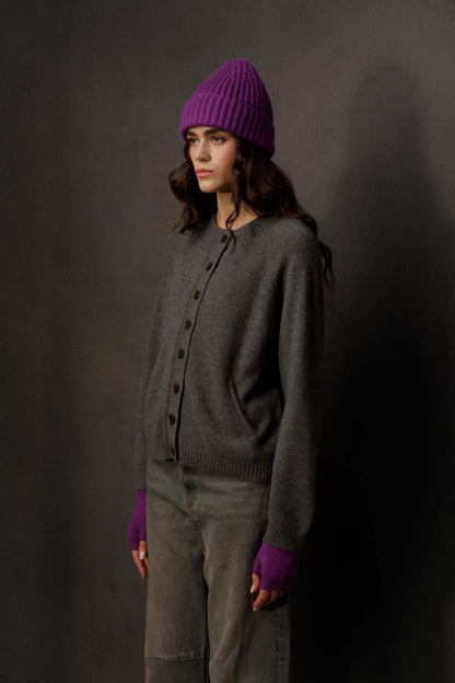 Ribbed Cashmere Beanie - Thistle Purple