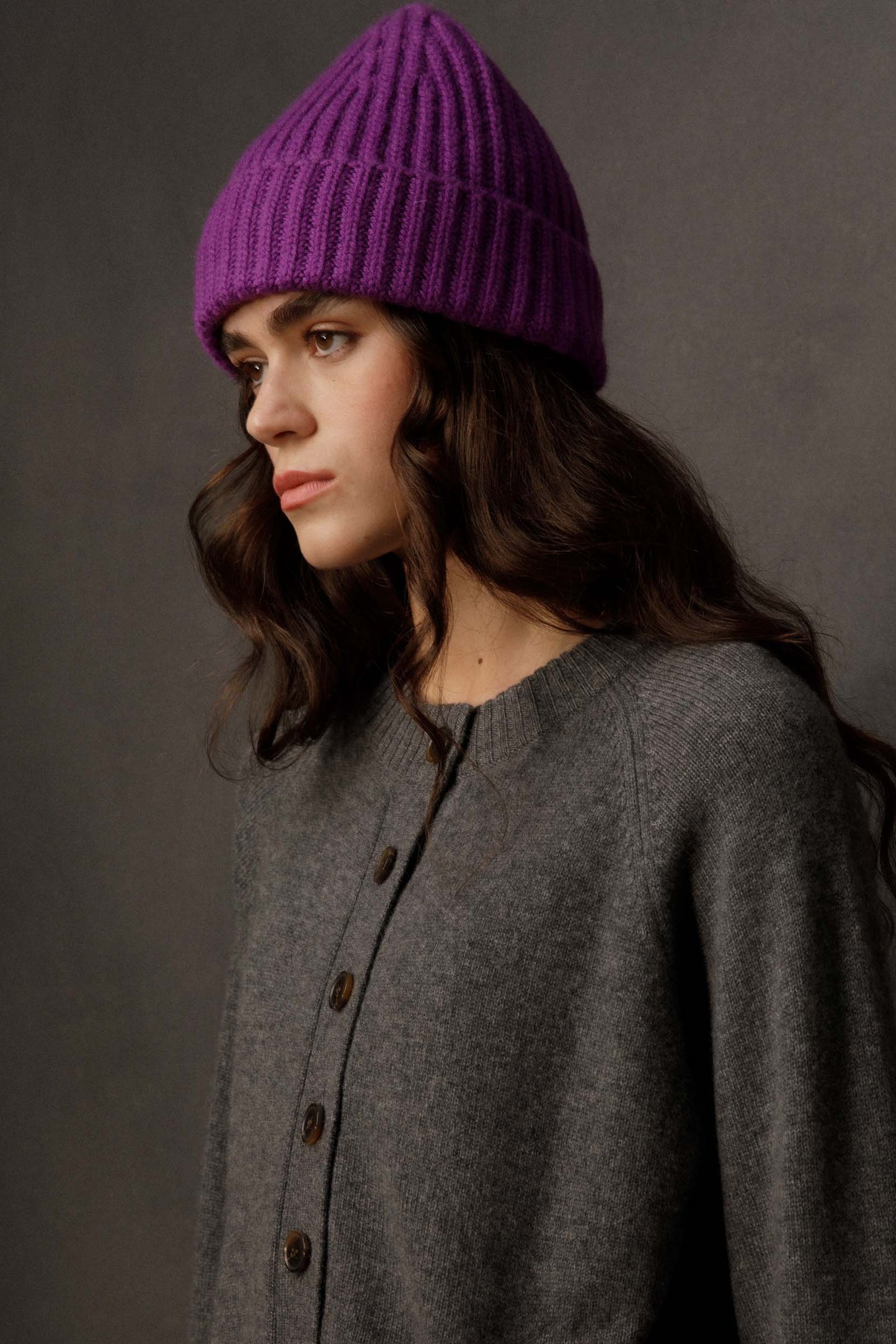Ribbed Cashmere Beanie - Thistle Purple