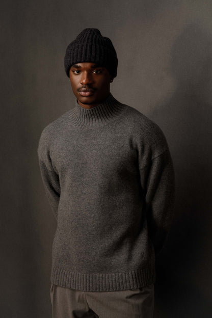 Ribbed Cashmere Beanie - Charcoal
