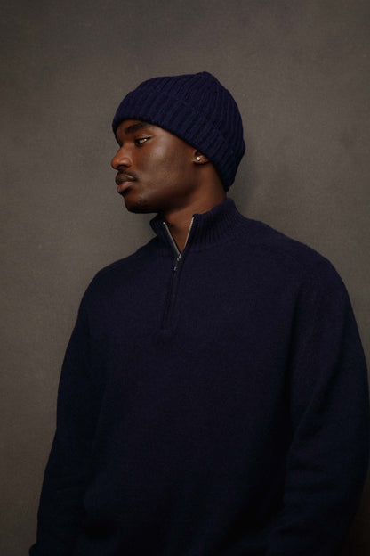 Ribbed Cashmere Beanie - Cosmos