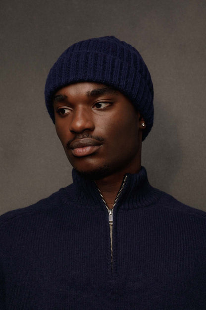 Ribbed Cashmere Beanie - Cosmos