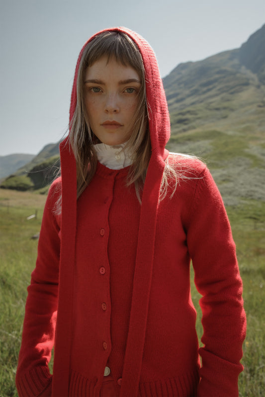Knitted Cashmere Bonnet - Red