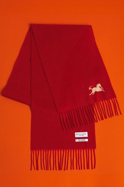 Year of the Horse Solid Red Cashmere Scarf - Gold