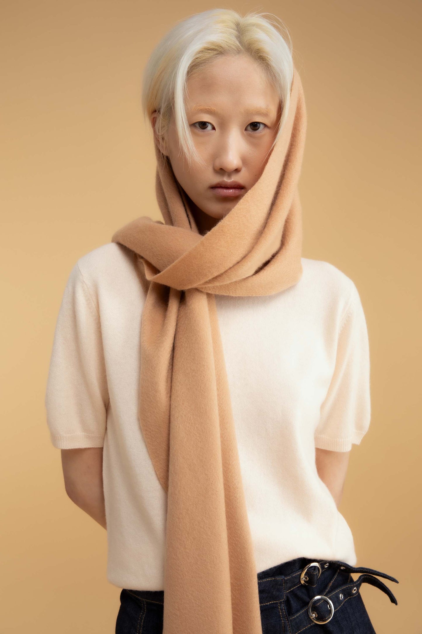 Solid Cashmere Wide Scarf - Warm Camel