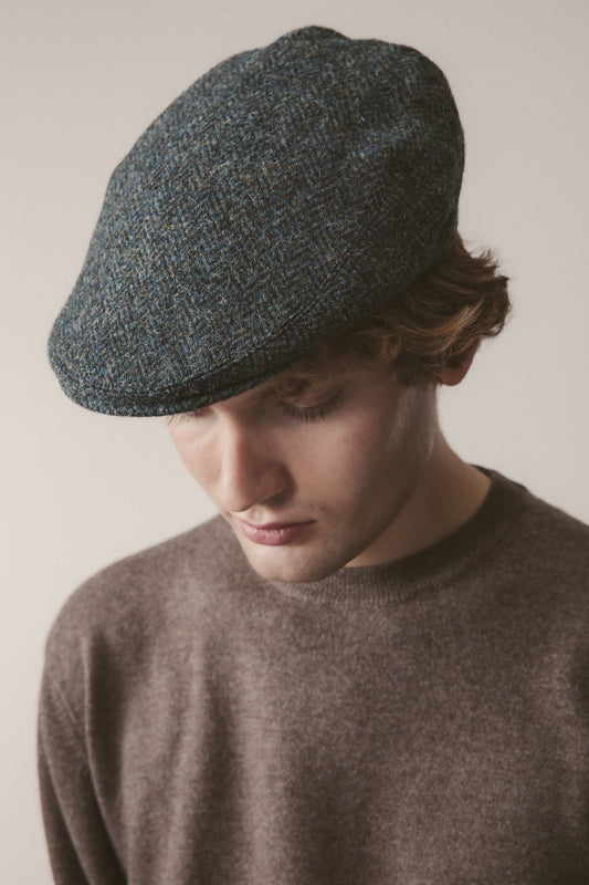 Harris Tweed Stornoway Cap - Blue Mix Herringbone