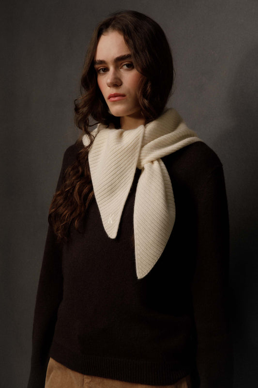 Triangle Knitted Cashmere Scarf - Cream