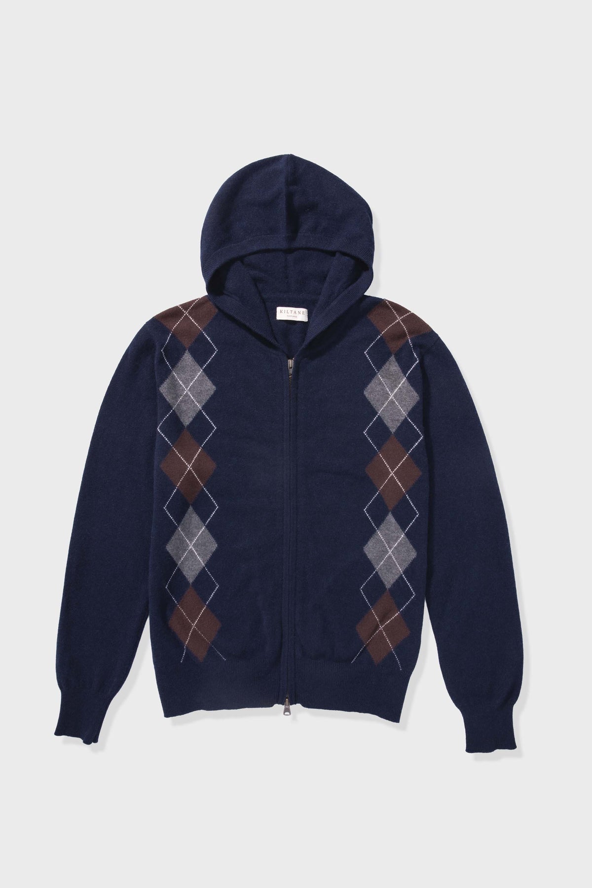 Unisex Argyle Cashmere Zip Hoodie - Navy