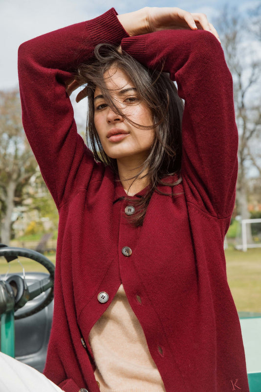 Unisex Baseball Cashmere Jacket - Burgundy