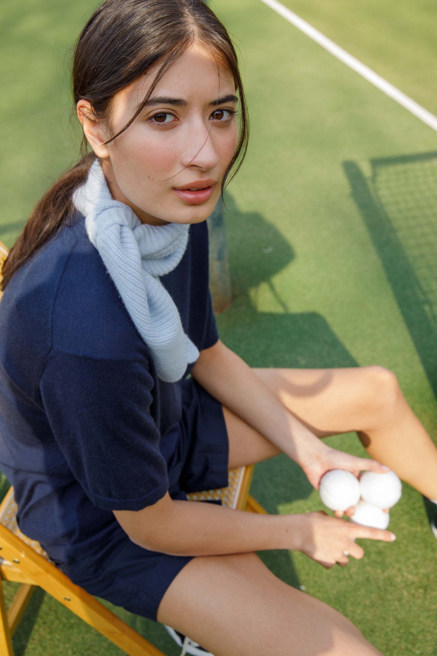 Knitted Cashmere Neck Tie - Blue Aura