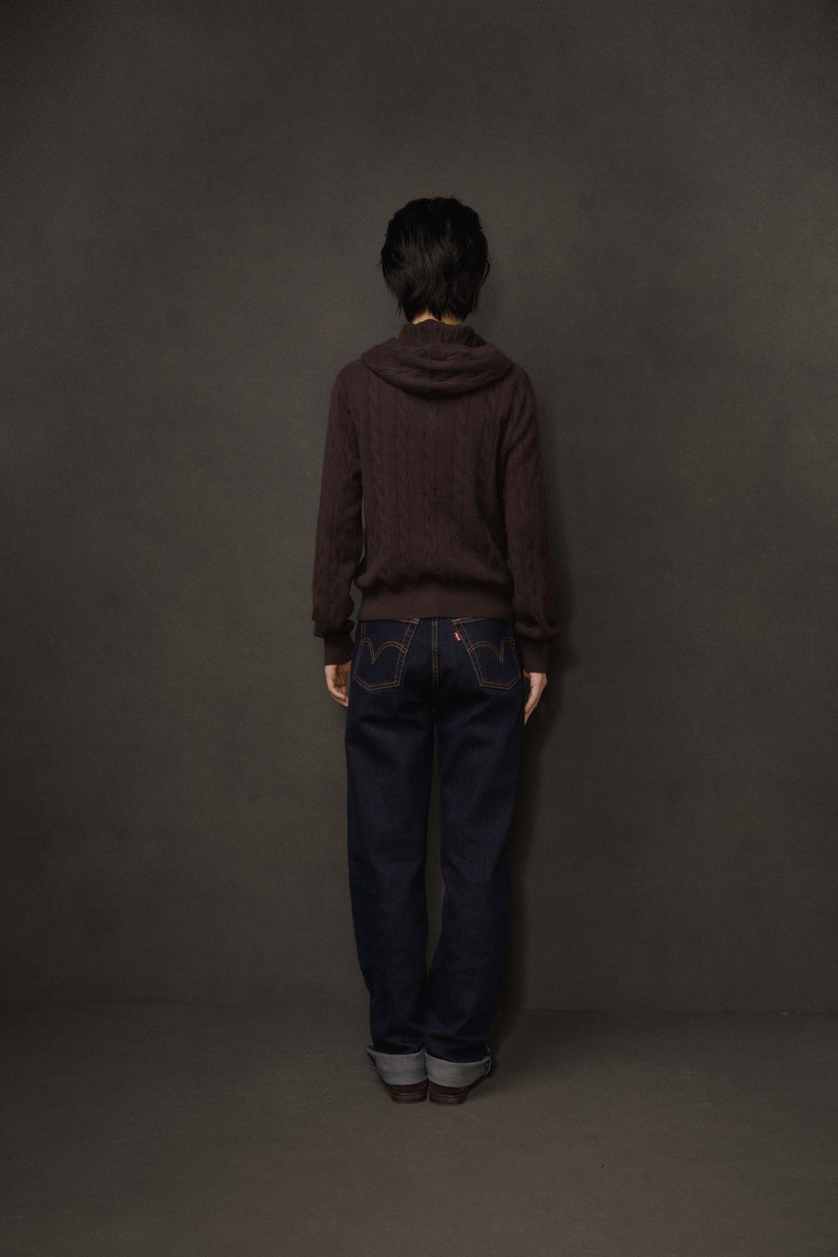 Unisex Cable Cashmere Zip Hoodie - Peat Brown
