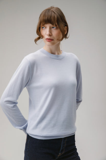 Unisex Lightweight Cashmere Crew Neck Jumper - Pale Blue