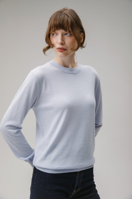 Unisex Lightweight Cashmere Crew Neck Jumper - Pale Blue