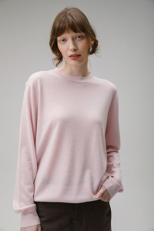 Unisex Lightweight Cashmere Crew Neck Jumper - Silver Pink