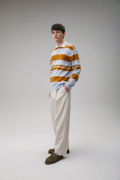 Unisex Stripe Rugby Cashmere Shirt - Blue Aura