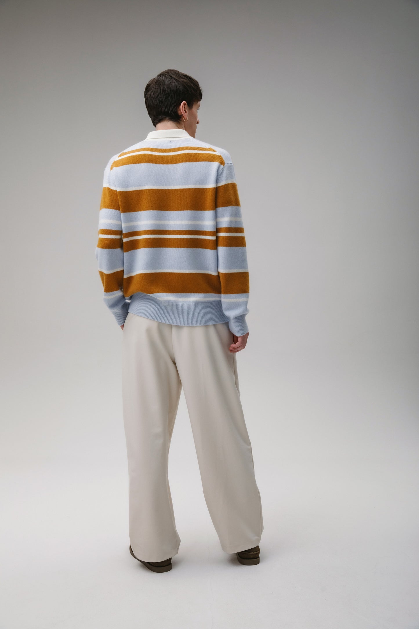 Unisex Stripe Rugby Cashmere Shirt - Blue Aura