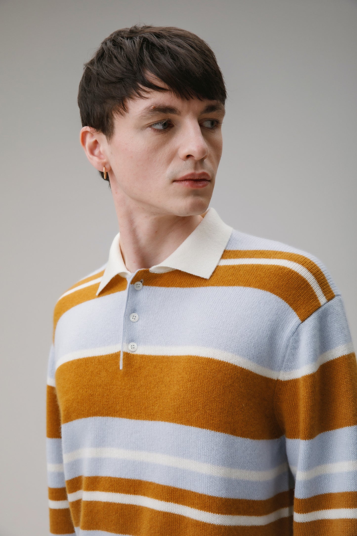 Unisex Stripe Rugby Cashmere Shirt - Blue Aura