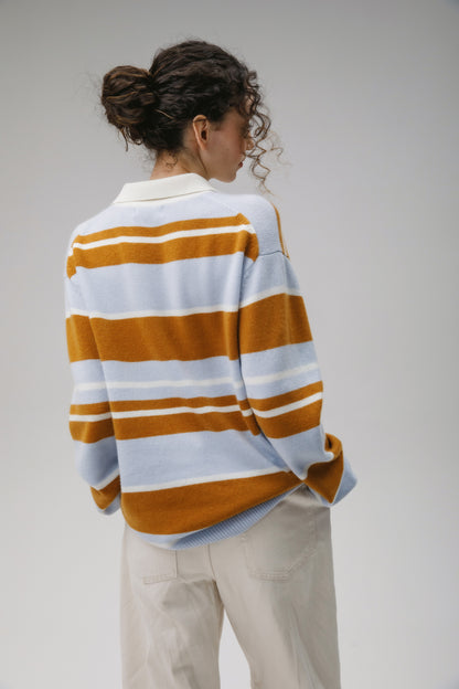 Unisex Stripe Rugby Cashmere Shirt - Blue Aura