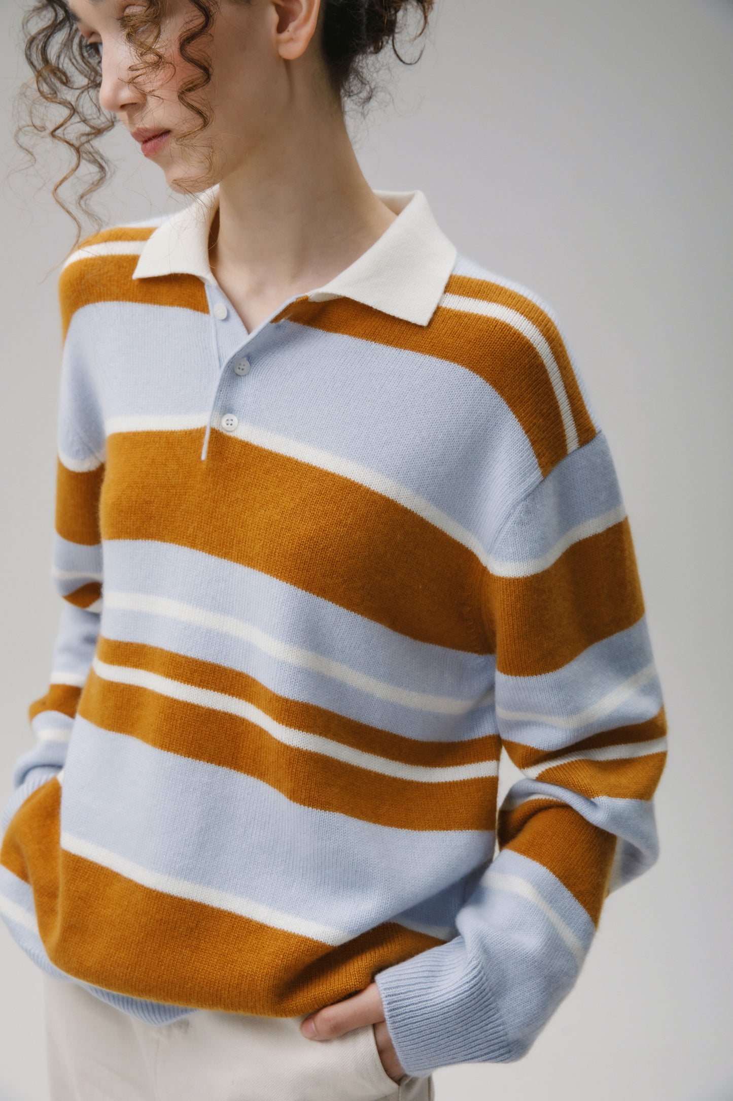 Unisex Stripe Rugby Cashmere Shirt - Blue Aura