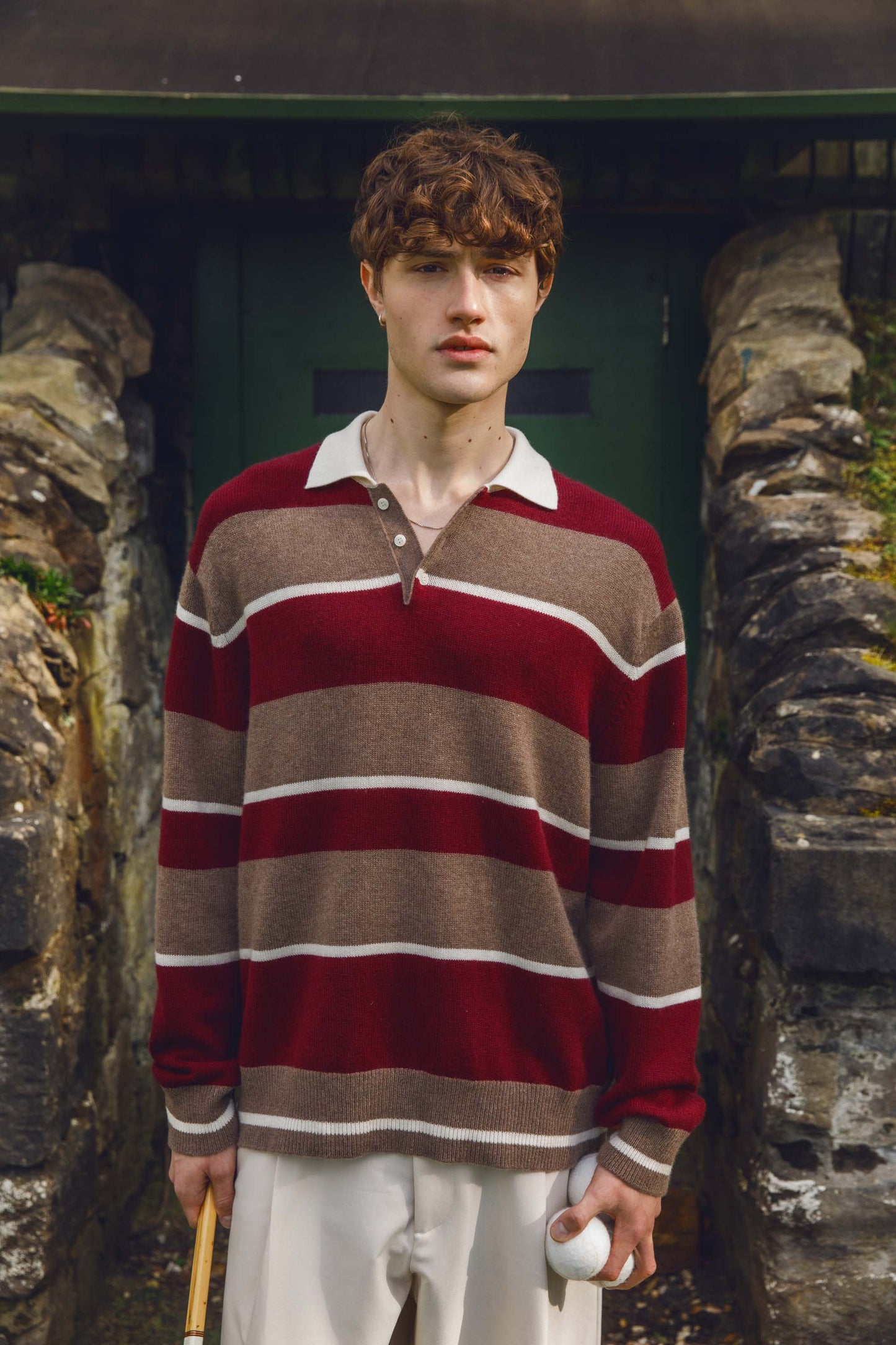 Unisex Stripe Rugby Cashmere Shirt - Squirrel