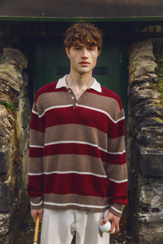 Unisex Stripe Rugby Cashmere Shirt - Squirrel