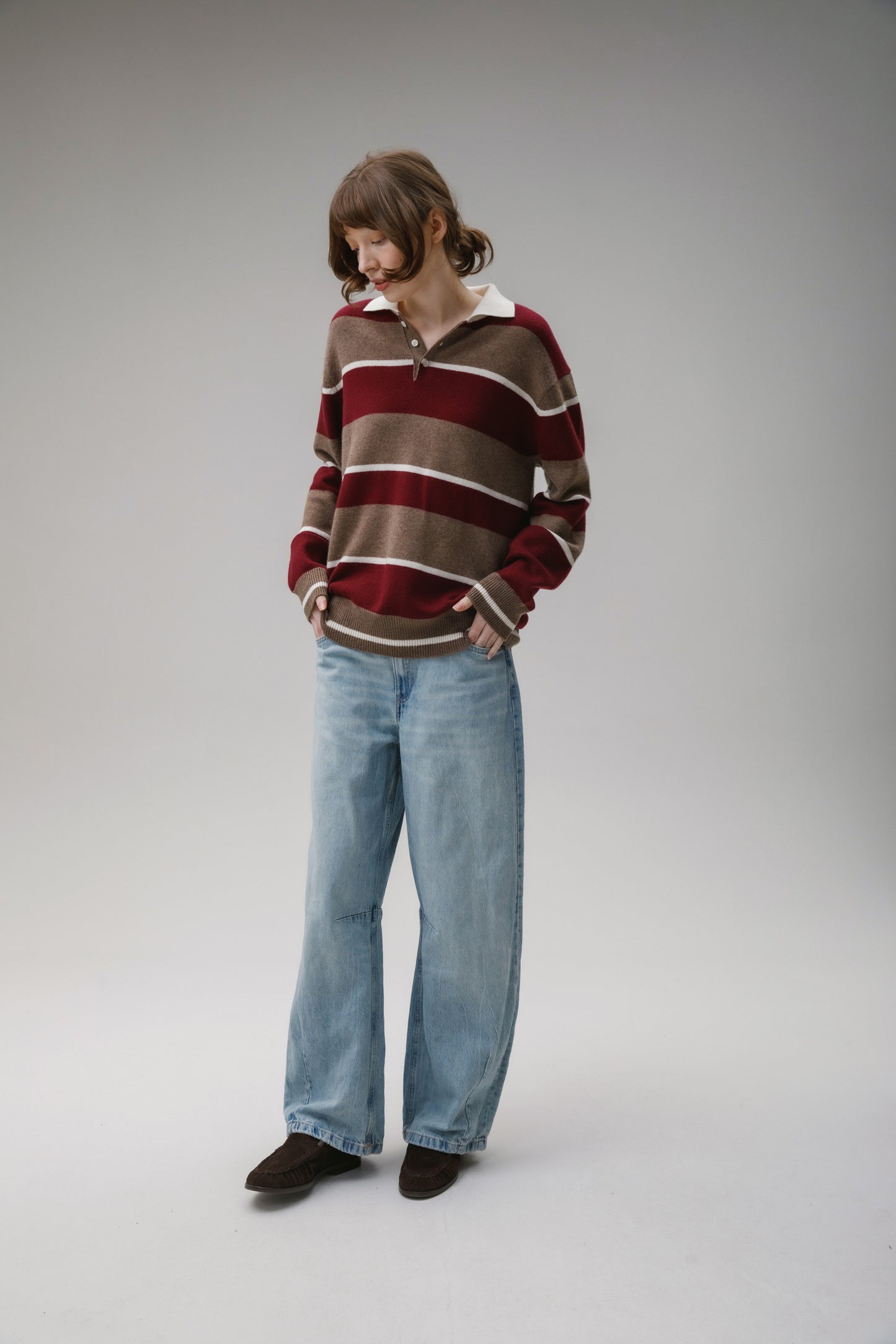 Unisex Stripe Rugby Cashmere Shirt - Squirrel