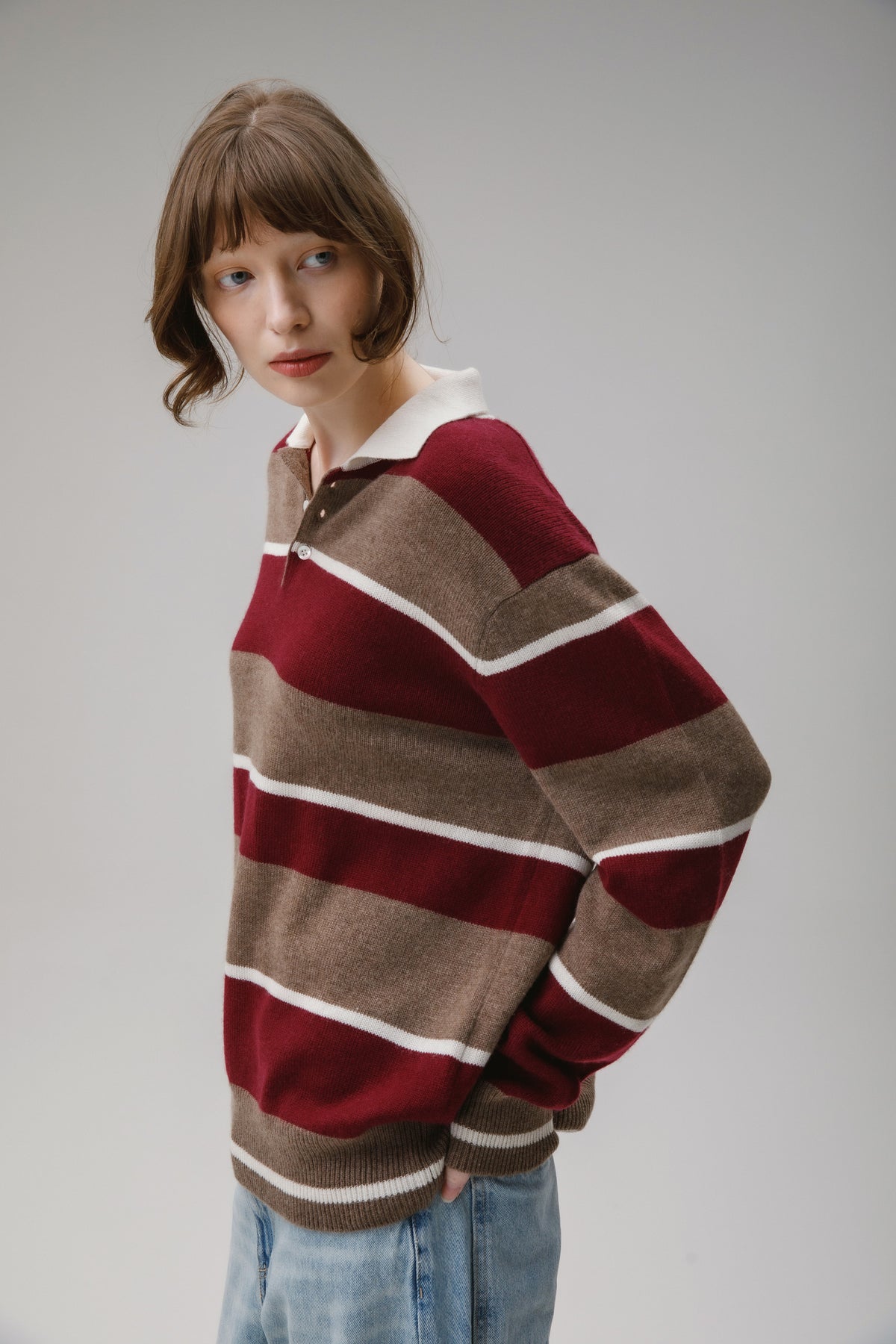 Unisex Cashmere Stripe Rugby Shirt - Squirrel