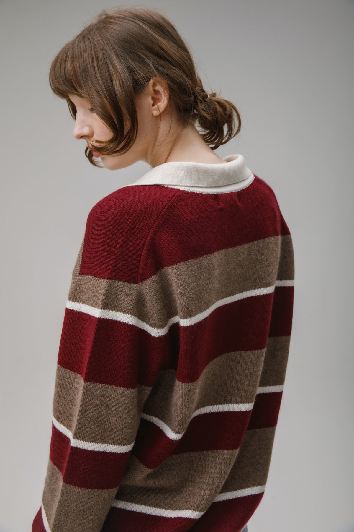 Unisex Cashmere Stripe Rugby Shirt - Squirrel