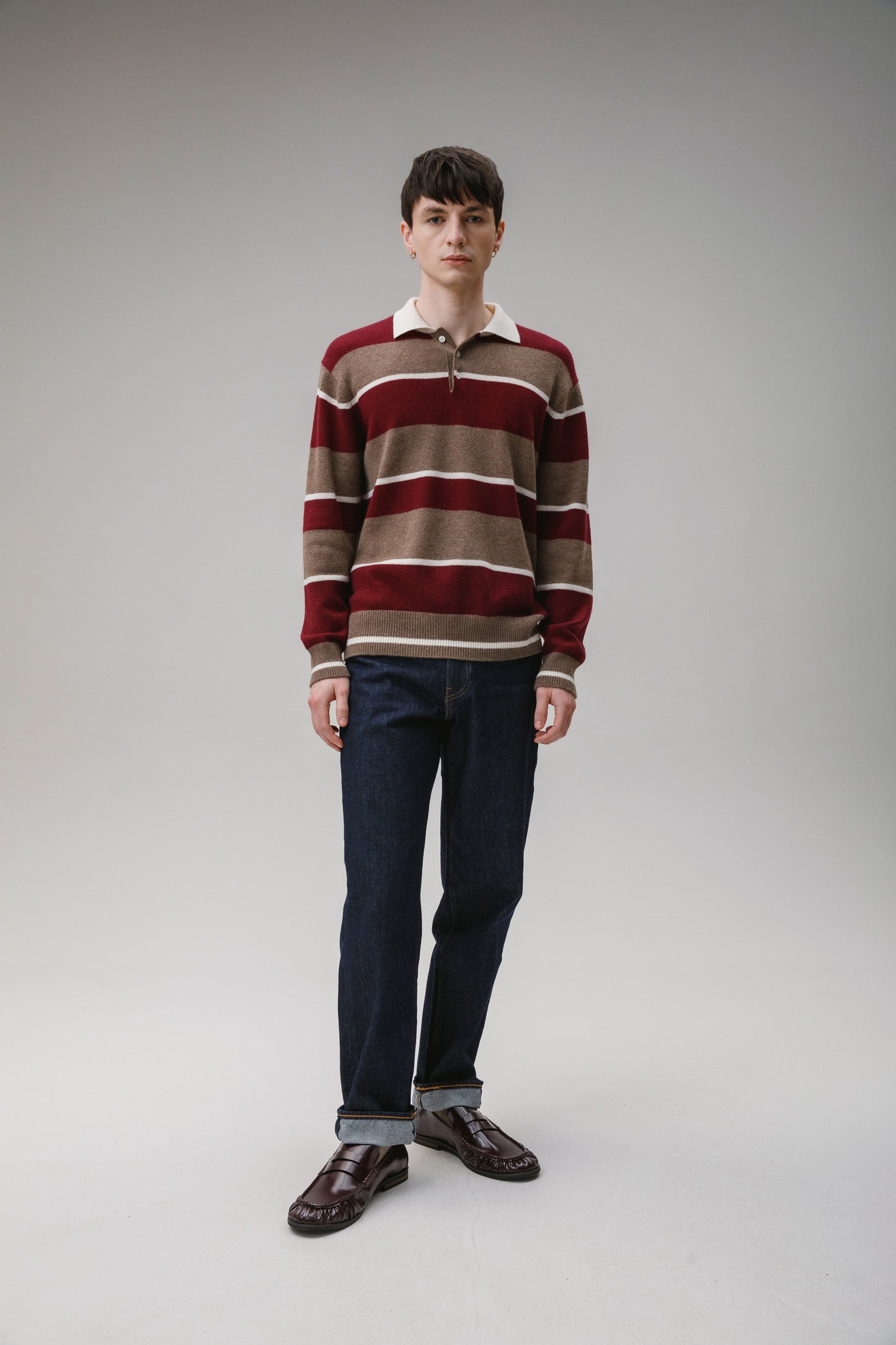 Unisex Stripe Rugby Cashmere Shirt - Squirrel