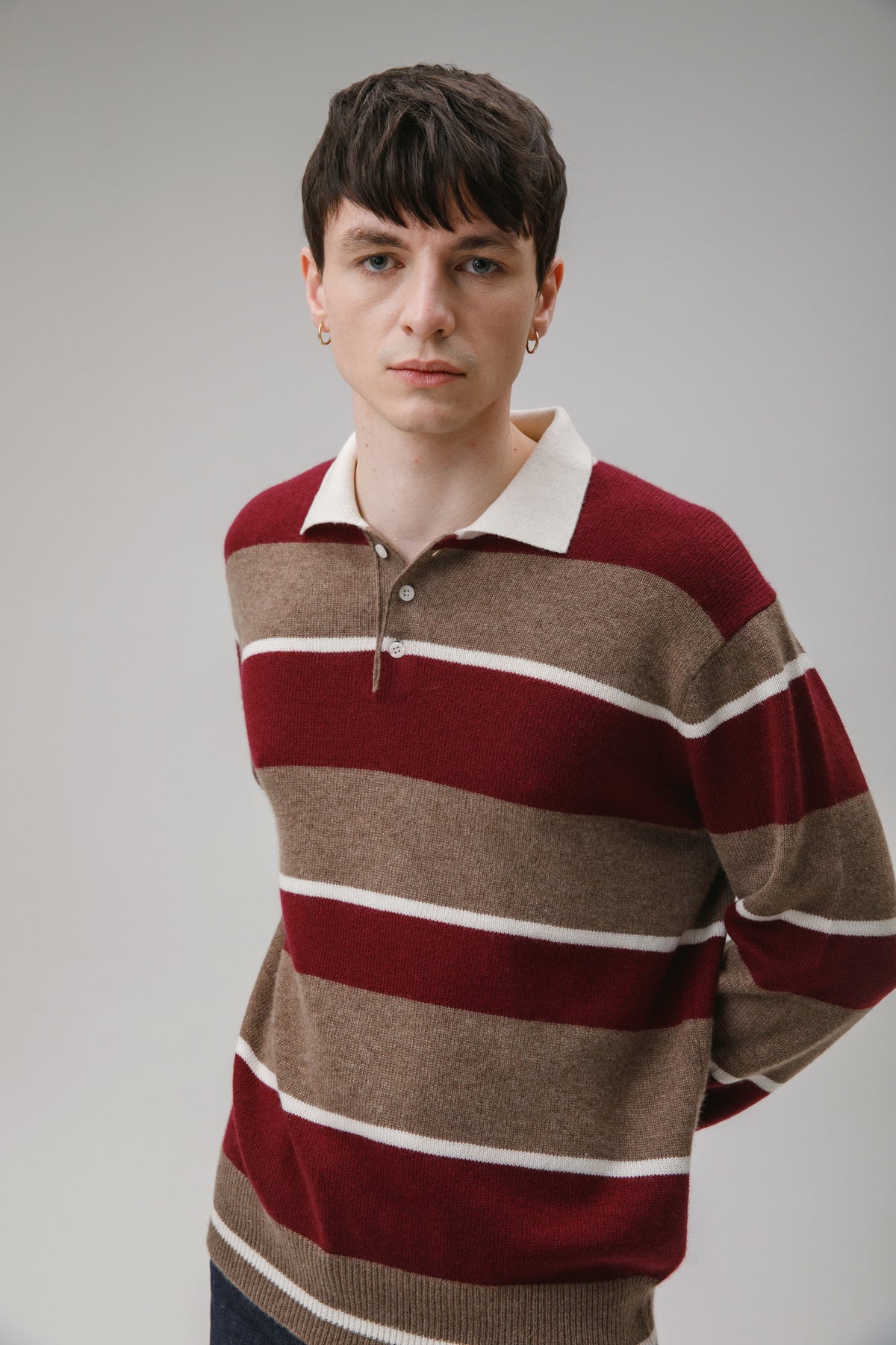 Unisex Cashmere Stripe Rugby Shirt - Squirrel