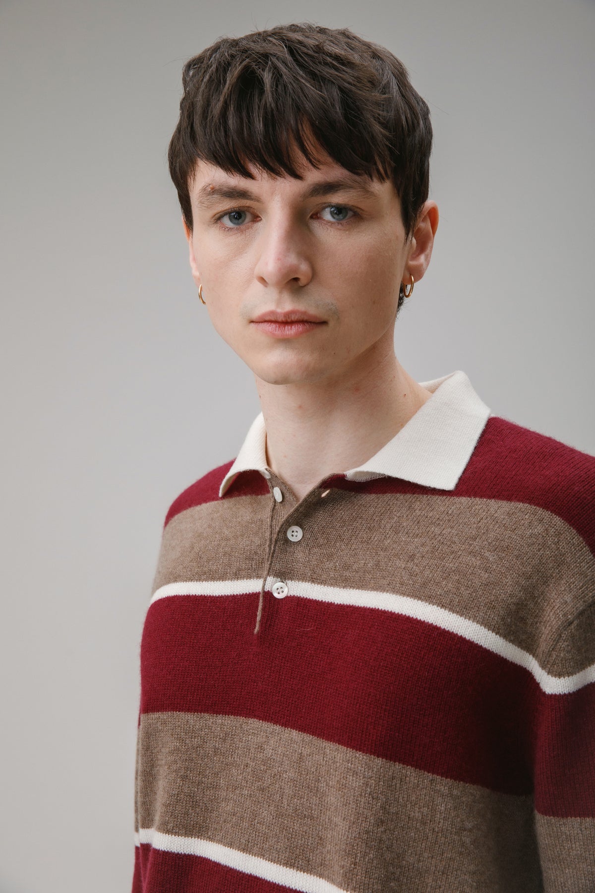 Unisex Cashmere Stripe Rugby Shirt - Squirrel