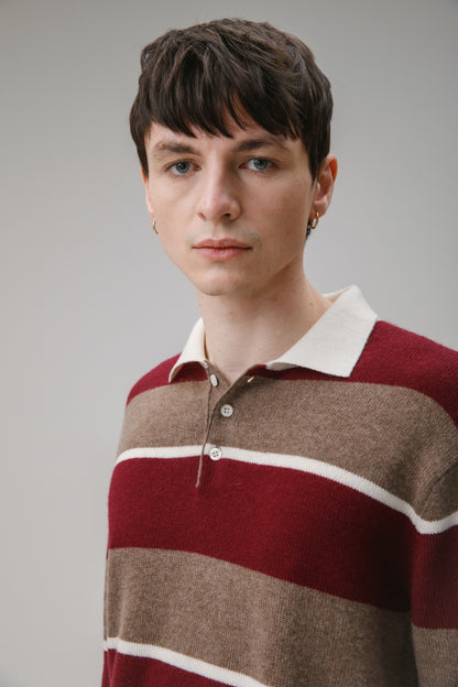Unisex Stripe Rugby Cashmere Shirt - Squirrel
