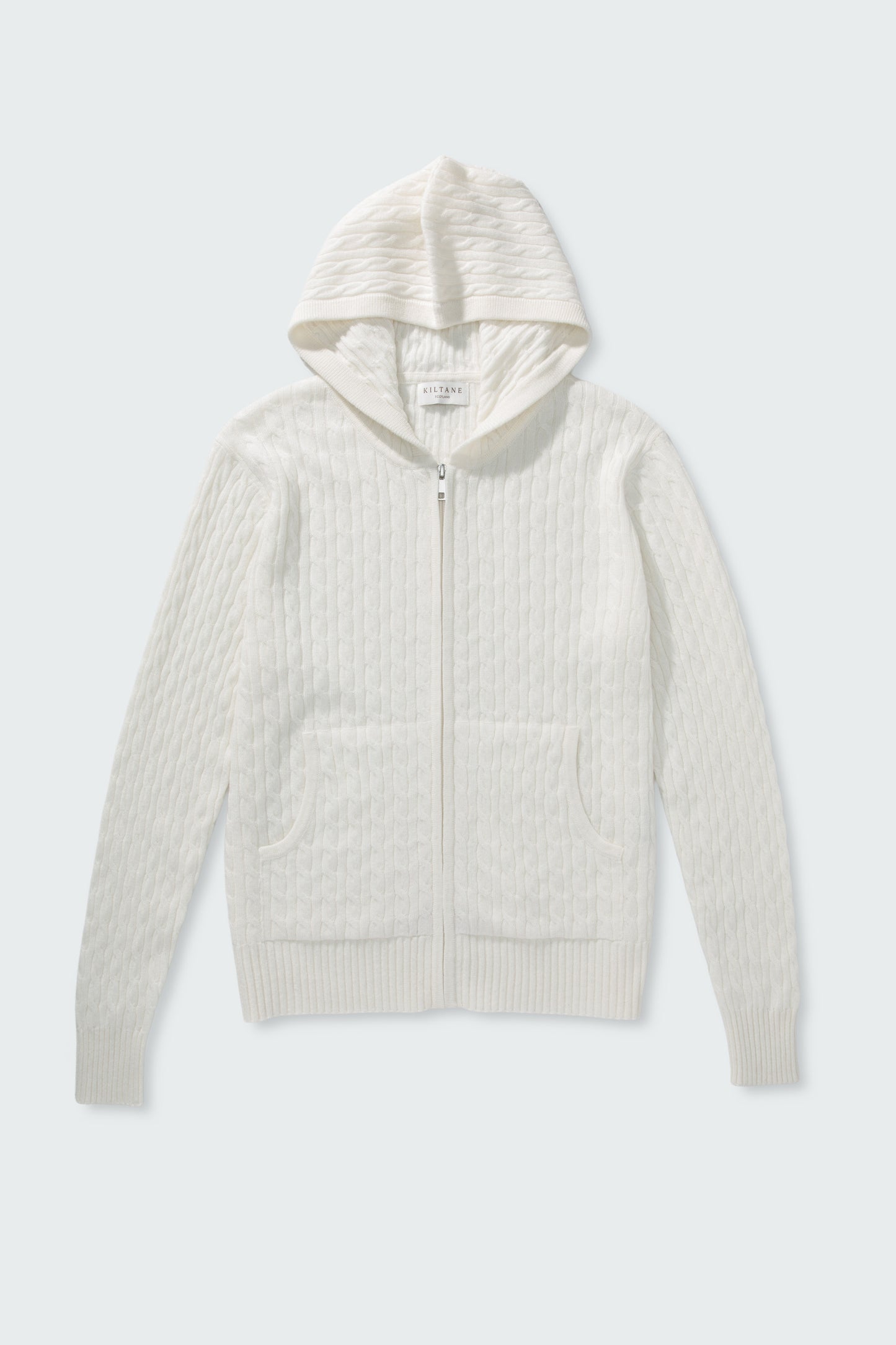 Unisex Cable Zip Cashmere Hoodie - Soft White