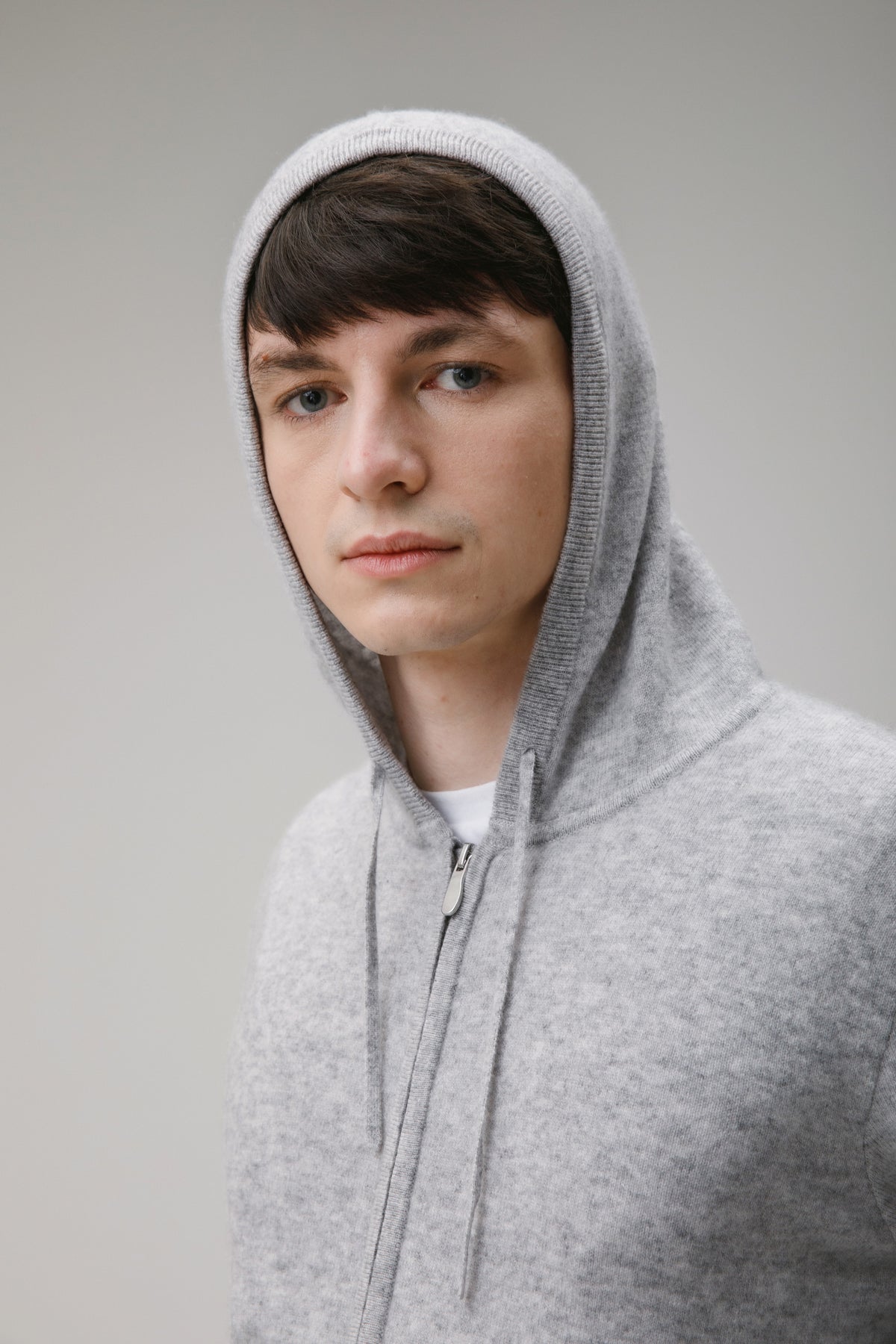 Unisex Cashmere Zip Hoodie - Light Grey