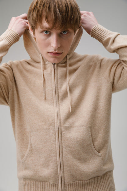Unisex Cashmere Zip Hoodie - Vicuna