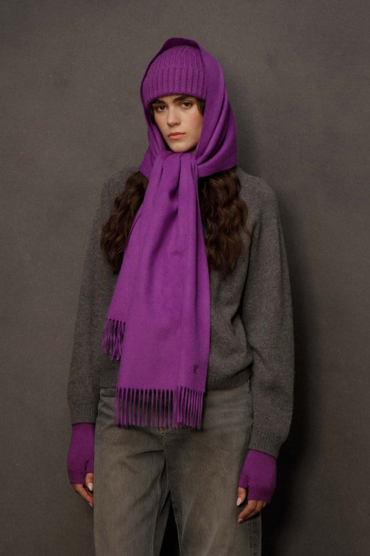 Solid Cashmere Wide Scarf - Thistle Purple
