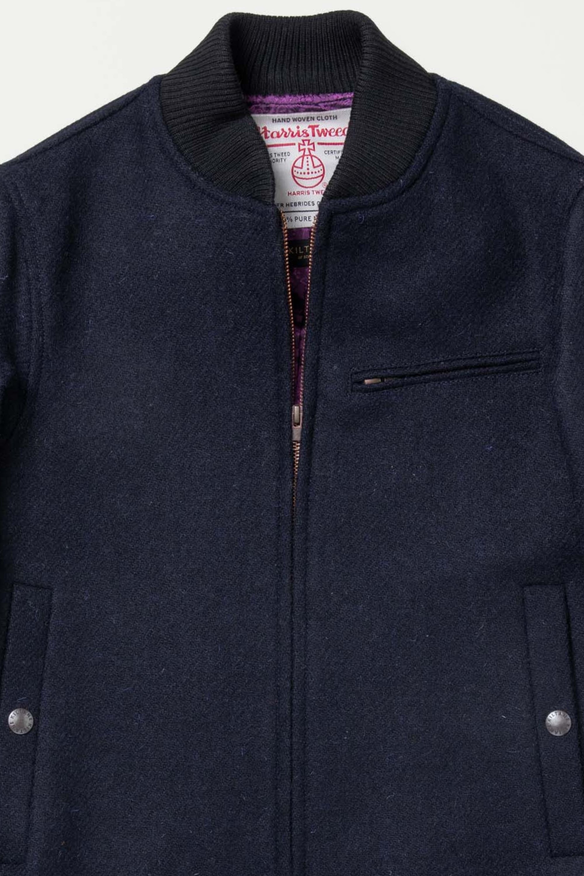 Men's Harris Tweed Bomber Jacket - Dark Navy Twill Solid – Kiltane Men's Harris Tweed Bomber Jacket - Dark Navy Twill Solid – Kiltane