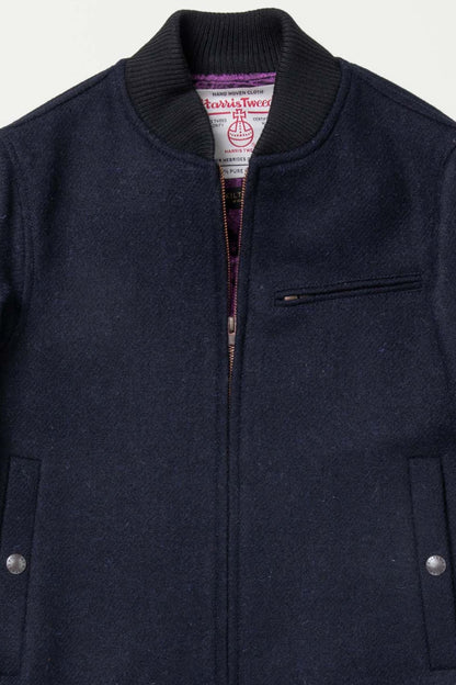 Men's Harris Tweed Bomber Jacket - Dark Navy Twill Solid