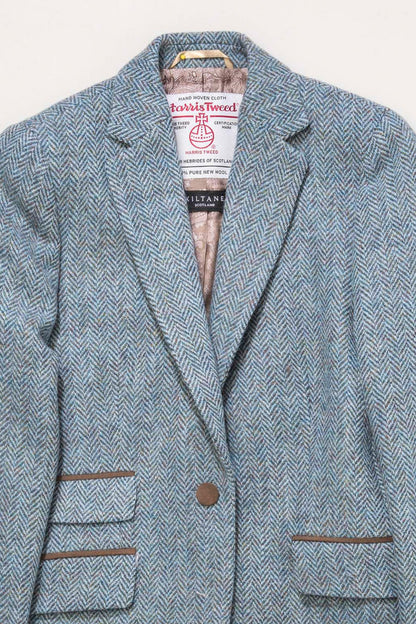 Women's Harris Tweed Janice Blazer - Light Blue Herringbone Mix