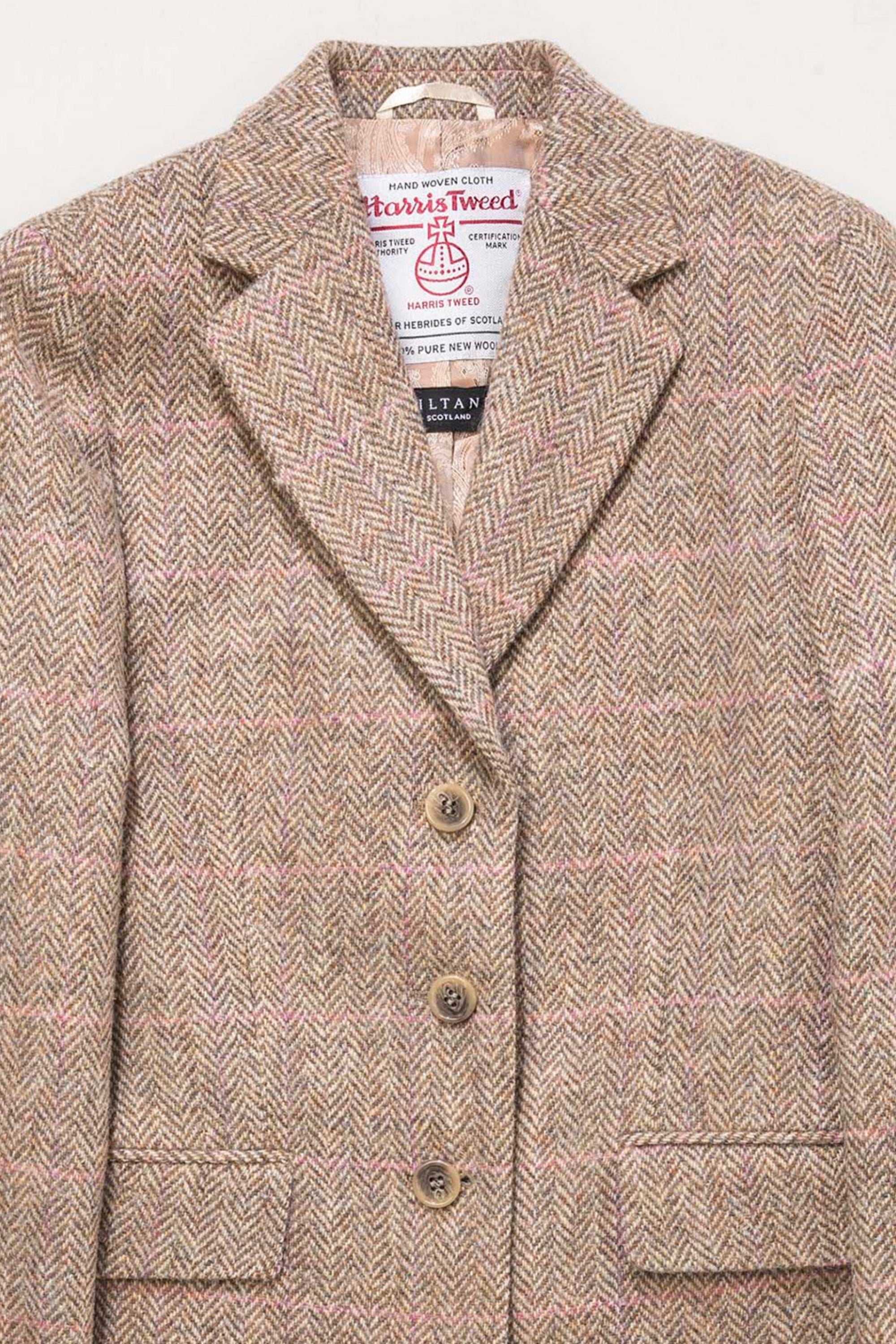 Women's Harris Tweed Claire Blazer - Beige Pink Windowpane – Kiltane