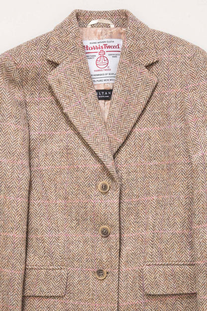 Women's Harris Tweed Claire Blazer - Beige Pink Windowpane