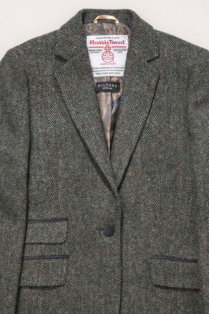 Women's Harris Tweed Janice Blazer - Dark Green Herringbone