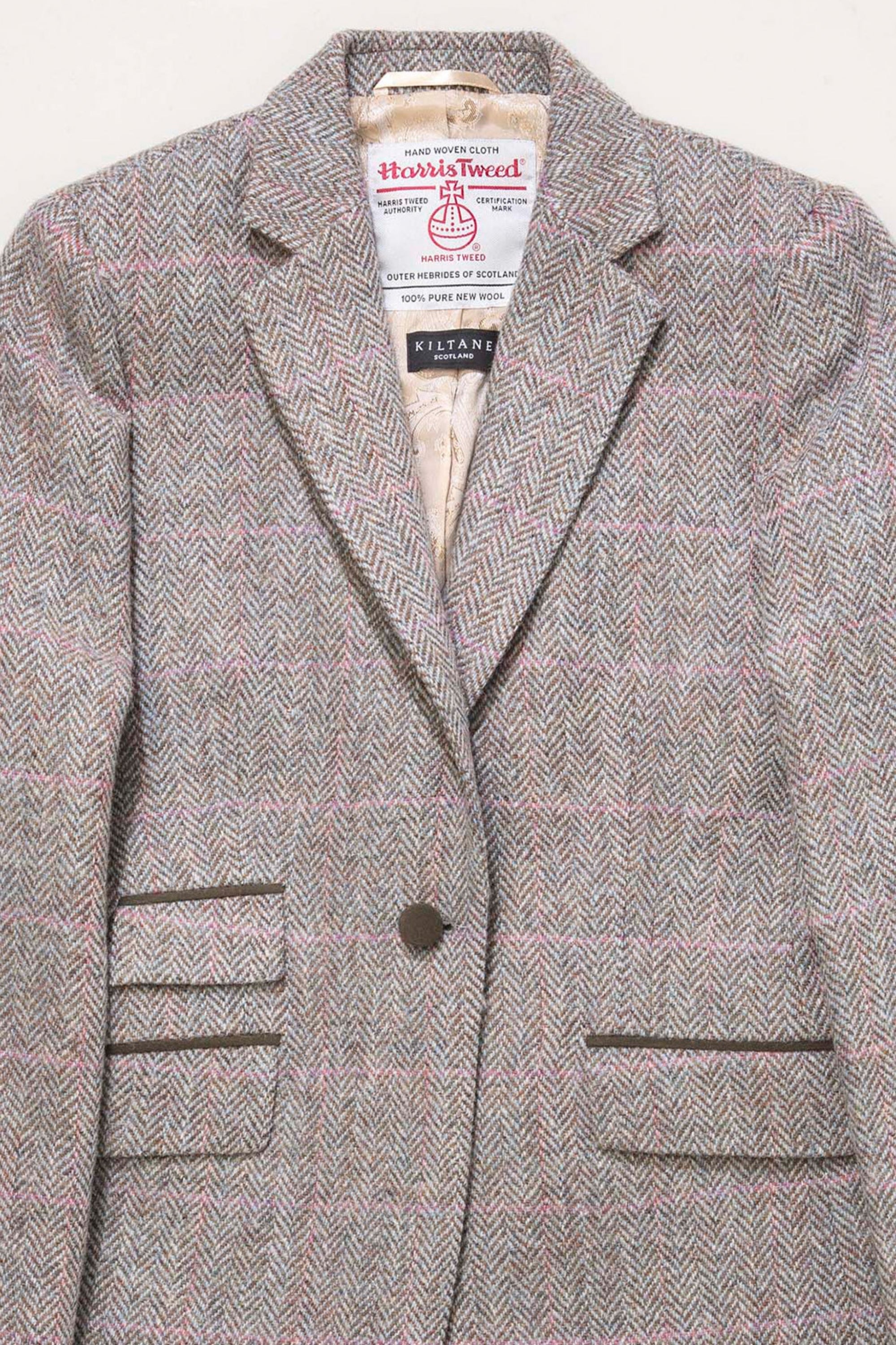 Women's Harris Tweed Janice Blazer - Blue Beige Pink Windowpane