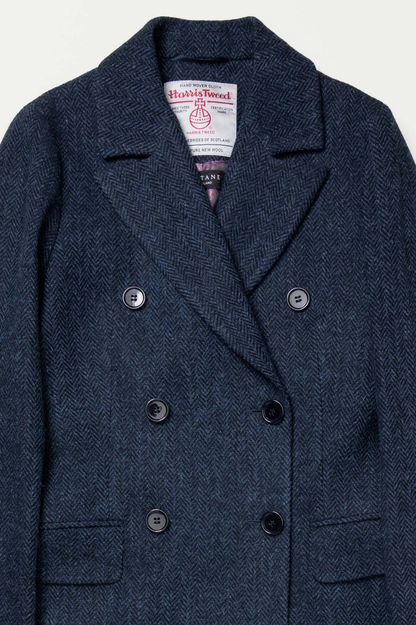Women's Harris Tweed Melody Coat - Dark Navy Blue Herringbone