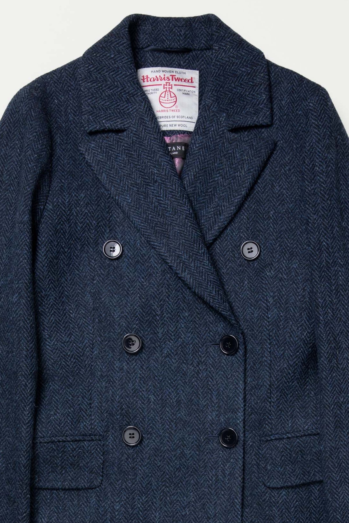 Women's Harris Tweed Melody Coat - Dark Navy Blue Herringbone